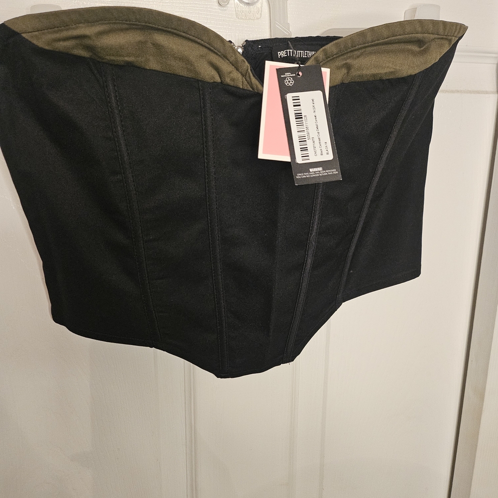 PrettyLittleThing Black and Olive Corset Top